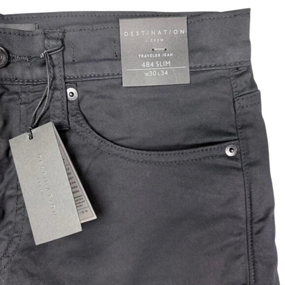 NWT J. Crew Men's Destination Traveler Jean 484 Slim Black Pants 30x34